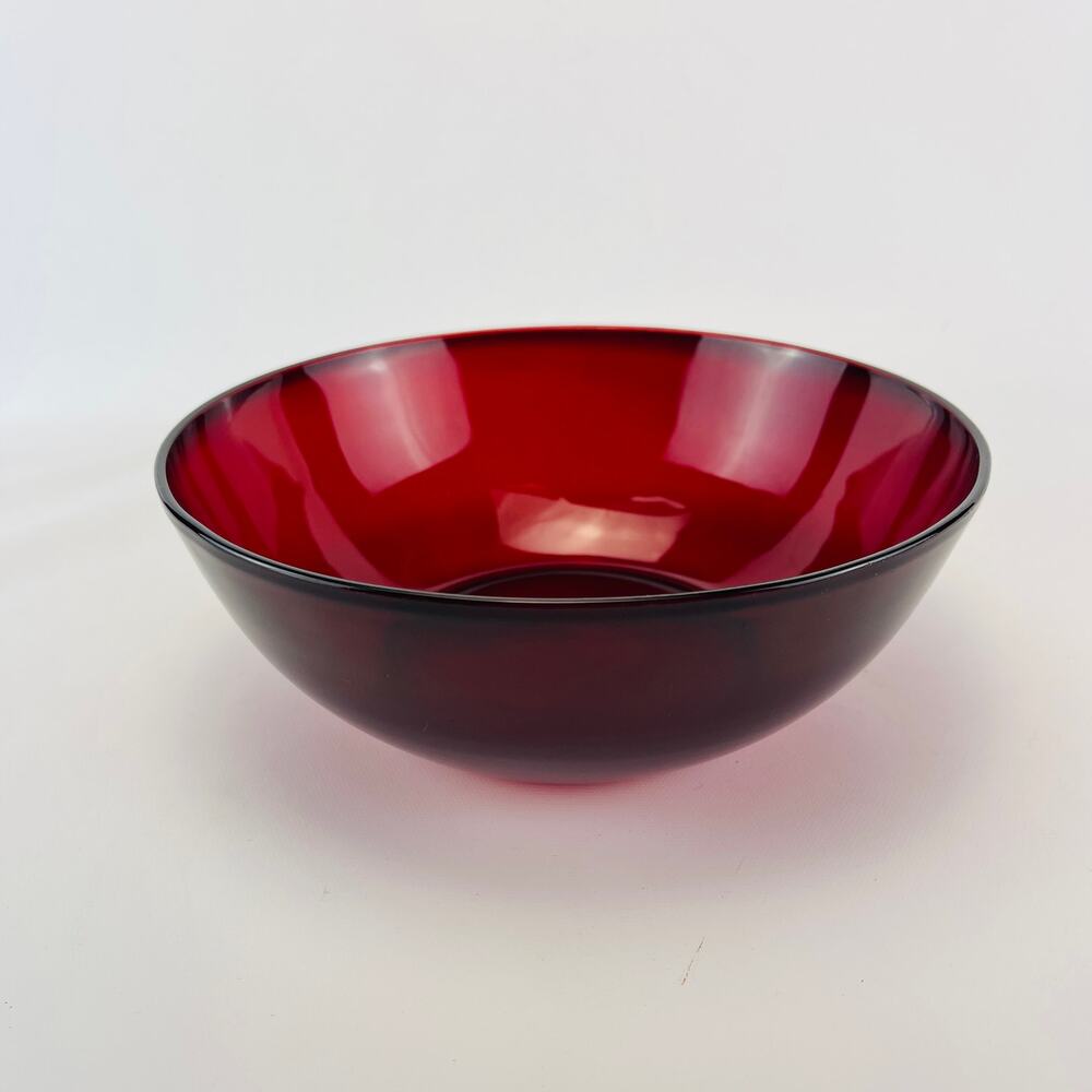 Vintage Ruby Red Glass Fruit Serving Bowl 8 1/2 x 3”